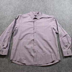 Hugo Boss Shirt Men's XL Gray Purple Stripe Button Down Regular Fit